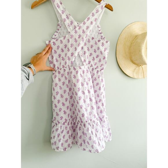 Crewcuts Factory | Girls' Block-Print Smocked Cross-Back Dress White Violet | 16 - Picture 6 of 9